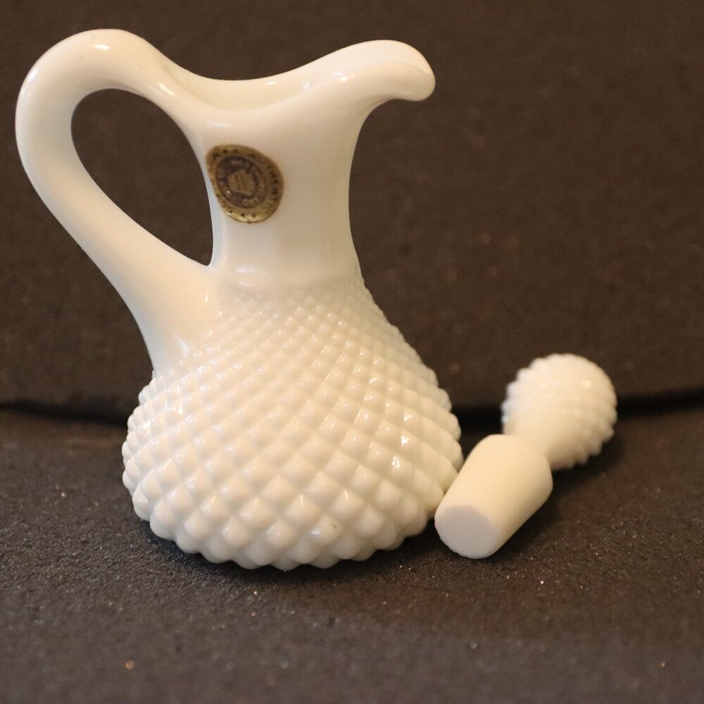 Westmoreland English Hobnail Milk Glass Oil Cruet with Stopper Vintage